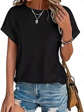 abordables T-shirt uni-Femmes T-shirt Uni Mode Élégant Classique Manche Courte Col ras du cou Hauts Réguliers Quotidien Week-end Œillet Noir Blanche Rose Claire Bleu Été