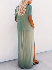 abordables Robe blanche-Femmes Robe maxi Robe d&#039;été Occasionnel Quotidien Coupe régulière Uni Manche Courte Col en V Noir Rose Claire Vert Été