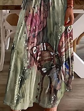 preiswerte Kunst &amp; Design Kleider-Damen Maxikleid Freizeitkleid A Linie Kleid Sommerkleid Elegant Urlaub Lässig Normale Passform Blumen Grafik Abstrakt Kurzarm U-Ausschnitt Rote Leicht Braun Sommer Frühling Herbst