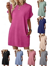 preiswerte Einfaches Kleid-Damen Minikleid Sommerkleid Lässig Täglich Normale Passform Einfach Kurzarm Rundhalsausschnitt Schwarz Hellgrün Rosa Himmelblau Sommer
