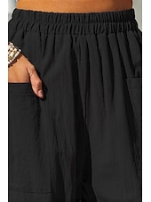 preiswerte Schlichte Hose aus Baumwollleinen-Damen Hose aus Baumwollleinen Basic Volle Länge Hohe Taille Einfach Tasche Komfort Außenbereich Mikroelastisch Urlaub Straße Lässig Schwarz Rosa Wein Marineblau Sommer Frühling Herbst Lässiger Schnitt
