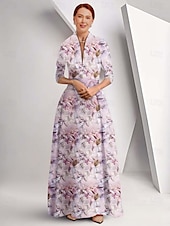 billige Gulvlengde-Mor til bruden A-Line Kjole Elegant Queen Anne Utringning Gulv-lengde Sateng 3/4 lengde ermer med Sløyfe(r) Race Day kjole Bryllupsgjest Kjole