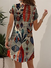 ieftine Rochii boho-Pentru femei Rochie Mini Rochii Tricou Rochie de Vară Rochie de vară Vacanță Casual Boho Zilnic Concediu Ieșire Fit regulat Grafic Geometric Fluture Manșon scurt În V Galben Roșu-aprins Albastru