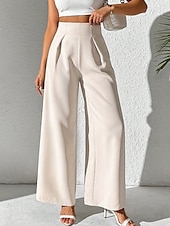 abordables jambe large et taille haute-Femmes Slacks Pantalon palazzo Mode Streetwear Longueur complète Naturel Uni Taille Élastique Extérieur Confortable Fête Week-end Abricot Noir Blanche Beige Automne Coupe régulière