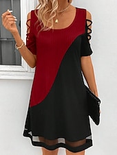 abordables Art &amp; Design Robes-Femmes Robe Midi Robe trapèze Robe d&#039;été Élégant ancien Occasionnel Maison Soirée Fête Coupe Ample Couleur Unie Bloc de Couleur Manche Courte Col ras du cou Noir et Blanc Rose Claire Jaune Rouge Ét