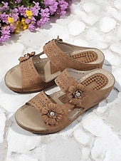 cheap Comfort Sandals-Women’s Arch-Support Wedge Sandals with Floral Cutout and Massage Insole, Comfortable Daily Wear for Shopping, Vacation and Summer Picnics