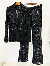 baratos Terninhos de calça da mamãe-Conjunto de Calças Vestido da Mãe da Noiva Vestido Elegante Colarinho de Camisa Comprimento do Tornozelo Renda Mangas Longas com Cor Sólida