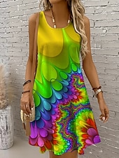 economico Arte &amp; Design Abiti-Per donna Mini Abito Abito a trapezio Abito a spalle scoperte Vacanza Casual Vestibilità regolare Ombre Grafico Astratto Senza Maniche Collo a U Giallo Rosso Blu reale Blu Estate Primavera