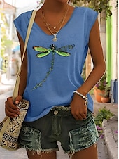abordables Débardeur Animaux-Femmes T-shirt Graphique Animal Élégant Occasionnel Sans manches Col en V Hauts Réguliers Quotidien Sortir Week-end Imprimé Noir Blanche Bleu Vert Gris Été Printemps