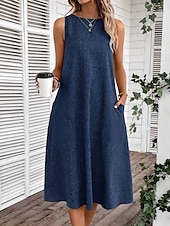 preiswerte Weißes Kleid-Damen Midikleid Sommerkleid A Linie Kleid Urlaub Party Lässig Geburtstag Täglich Ferien Normale Passform Grafik Einfach Ärmellos Rundhalsausschnitt Marineblau Rosa Blau Grau Sommer
