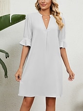 abordables Robe blanche-Femmes Mini Robe Robe trapèze Robe d&#039;été Occasionnel Quotidien Coupe régulière Uni Demi Manches Col en V Noir Blanche Bleu Ciel Vert Véronèse Été