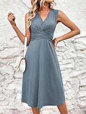 abordables Robe blanche-Femmes Robe Midi Robe trapèze Robe d&#039;été Occasionnel Quotidien Coupe régulière Uni Sans manches Col en V Noir Vin Gris Été