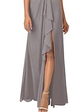 preiswerte Bodenlänge-A-Linie Brautmutterkleid Elegant Einfach V Ausschnitt Asymmetrisch Chiffon Kurzarm mit Falten 2025