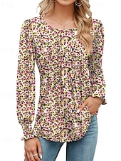 billige Blomster t-skjorte-Dame Bluse Blomsternål i krystall Moderne Fritid Langermet Crew-hals Vanlige topper Daglig Ferie Trykt mønster Svart Gul Militærgrønn Høst
