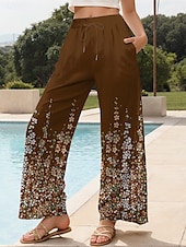 ieftine picior lat și talie înaltă-Pentru femei Obraznic chinez Pantaloni largi Vacanță Epocă Modă Lungime totală Talie Înaltă Floral Grafic Gradiant Curea elastică Imprimare Respirabil Απαλό Micro-elastic Oficial Vacanță Stradă Roșu