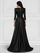 levne Koktejlové šaty-Black Tie A-Line večerní šaty elegantní šaty formální svatba délka po zem dlouhý rukáv V-výstřih elastický satén s třpytivým zdobením