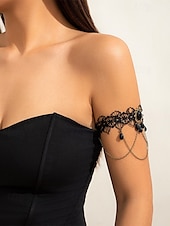 billige Halloween-tilbehør-Armbånd i gotisk blonde til dame med anheng og kjeder i svart edelsten, armbånd i vintage steampunk-stil til Halloween-kostymefest eller cosplay-tilbehør