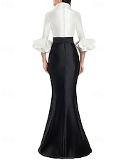 preiswerte SCHWARZ-schwarz-weißes Abendkleid Meerjungfrau/Trompete Abendkleid elegantes Kleid formelle Hochzeit bodenlang Halbarm Hemdkragen Stretch-Satin mit Rüschen 2025