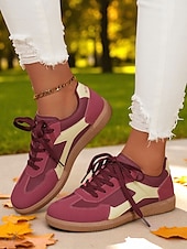 economico Sneakers da donna-Sneakers da donna verdi con lacci: scarpe casual ispirate al retrò con dettagli a contrasto bianchi per passeggiate, scuola e commissioni quotidiane