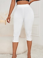 preiswerte Einfarbige Leggings-Damen Caprihose Leggings Streetwear Lässig Wadenlang Natürliche Taille Einfach Spitze Elastischer Bund Bequem Außenbereich Outdoor Urlaub Athleisure Weiß Sommer Normale Passform
