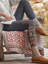 billige -Dame Bukser Anti gnagshorts Gatemote Fritid Full lengde Naturlig Blomsternål i krystall Printer comfy Utendørs Elastisk utendørs Feriereise Gate Grå Høst Normal