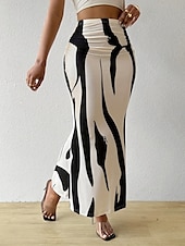 cheap Graphic Skirts-Women&#039;s Skirt Bodycon Fashion Casual Maxi High Waist Skirts Floral Print Stretchy Street Daily Blue Fuchsia Apricot Coffee Summer Polyester