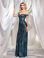 voordelige BLAUW-Zeemeermin  Trompet Quinceanera Jurken Elegante Jurk Formele Bruiloft Vloerlengte Mouwloos Spaghetti Band Polyester met Beading Sequin