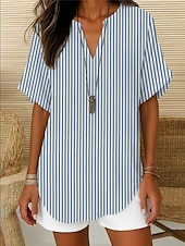 ieftine Topuri pentru femei cu dungi și geometrice-Pentru femei Cămașă Boho Grafic Geometric Elegant Boemia Tropical Manșon scurt În V Topuri obișnuite Zilnic Concediu Costum de plajă Alb Albastru piscină Vară Primăvară