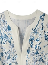 abordables Animaux Tops-Femmes Chemisier Fleuri Élégant Moderne Manche 3/4 Col en V Hauts Réguliers Quotidien Fête A Volants Imprimé Rose Claire Bleu Vert Abricot Été
