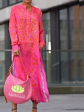 abordables Robes fleuries décontractées-Femmes Robe Midi Robe Fleurie Mode Classique Moderne Extérieur Vacances Quotidien Coupe régulière Léopard manche longue Col en V Bleu Vert Rose rouge Été