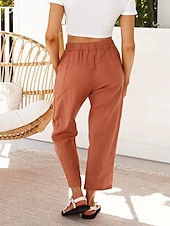 economico Pantaloni a gamba dritta-Per donna Pantaloni in cotone e lino Pantaloni Eleganti Streetwear Casual Lunghezza intera Naturale Semplice Tasca Design con Coulisse Elastica Comodo All&#039;aperto Confortevole Ferie Abbigliamento