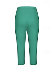 cheap Plain Leggings-Women&#039;s Capri Pants Leggings Fashion Casual Calf-Length Mid Waist Plain Elastic Waist Comfy Breathability Stretchy Vacation Street Daily Wear Light Yellow Wine Dark Brown Black Spring Fall Regular Fit