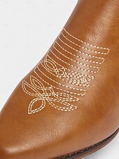 levne Cowboy &amp; Western Boots-Dámské hnědé kovbojské boty ve westernovém stylu s klasickou výšivkou – vintage jezdecké boty do půli lýtek na ranč, country koncerty a každodenní nošení v přírodě