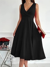 abordables Robe Simple-Femmes Robe Midi Robe d&#039;été Mode Moderne Extérieur Vacances Quotidien Coupe régulière Uni Sans manches Col en V Noir Rouge Bleu Été