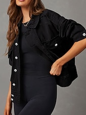 ieftine jachete casual-Pentru femei Sacou Comfortabil Buzunar Nasturi Modern Casual Simplu Vacanță Stradă Ieșire Sfârșit de săptămână Cu Un Nasture Regulat Răsfrânt Fit regulat Manșon Lung Îmbrăcăminte exterioară Negru Alb