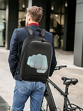 levne Batohy-Pánský nepromokavý batoh s LED displejem a ovládáním aplikací – školní a cestovní taška z umělé kůže v technickém stylu pro studenty, tvůrce a každodenní použití