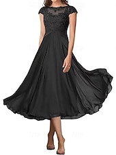 billiga Te Längd-A-linjeformad bröllopsfestmammas klänning elegant enkel krage ankellängd chiffon kort ärm med veck solid färg