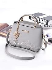 cheap Handbag &amp; Totes-Women&#039;s Embroidered Rose Tote Bag with Gold Top Handle and Shoulder Strap - Elegant Faux Leather Crossbody Bag for Commuter, Leisure and Weekend Outings