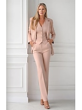 cheap Mom&#039;s Pant Suits-Jumpsuit / Pantsuit 3 Piece Pantsuit Mother of the Bride Tailored Jacket Blazer Elegant Vintage Simple Lapel Floor Length Crepe Stretch Fabric Long Sleeve with Buttons