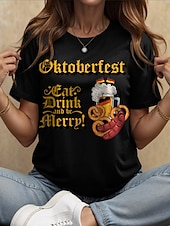 abordables T-shirt Humor &amp; Citations-Fête d&#039;Octobre Femmes T-shirt Graphique Lettre ancien Élégant Classique Manche Courte Col ras du cou Col rond Hauts Réguliers Quotidien Week-end Imprimé Noir Blanche Jaune Rouge Bleu Été Printemps
