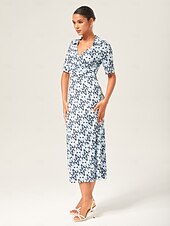 economico Abiti floreali-Per donna Femminile Vestito Casual Abito Midi Eco Green sabbia calda Blu Manica Corta Geometrico Estate Scollo a V Stampa XS S M