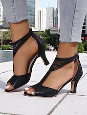 cheap Dress Sandals-Women&#039;s Black Peep Toe Mesh High Heel Sandals with Cutout Design - Stylish Breathable Heels for Casual Dates and Summer Outings