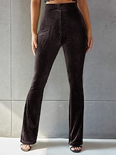 cheap Women's Flare Pants-Women's Corduroy Pants Bell Bottom Fashion Streetwear Full Length Natural Plain Elastic Waist Outdoor Comfortable Outdoor Street Weekend claret Deep Green Apricot Grey Fall Regular Fit