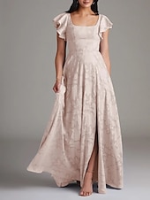 billiga Brudtärneklänningar-A-linje Bridesmaid Klänning Scoophals Ärmlös Elegant Golvlängd Chiffon med Volanger  Delad Framsida