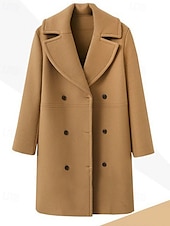 preiswerte Wintermäntel-Damen Parka Warm Bequem Knöpfe Tasche Mode Einfach Täglich Ausgehen Doppelreihig Lang Umlegekragen Normale Passform Langarm Oberbekleidung Schwarz Wein Khaki Herbst Winter