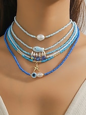 cheap Women&#039;s Necklace-Women&#039;s Colorful Beaded Layered Necklace Set – Boho Evil Eye, Pearl, and Charm Accents – Adjustable Summer Jewelry for Teens and Young Women – Ideal for Beach, Festivals and Casual Wear