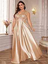 abordables Champagne-Robe A-Line Grande Taille Élégante Robe Courbe De Mariage Formelle Longue Au Sol Manches Courtes Col en V Satin Dos Nu Avec Plis 2025