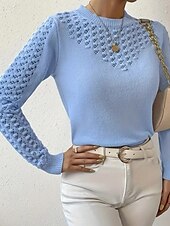 cheap Solid Colors-Women&#039;s Blouse Plain Modern Casual Long Sleeve Crew Neck Regular Tops Daily Going out Cut Out Blue Summer