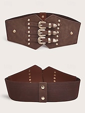 abordables Ceinture pour femme-Ceinture large élastique pour femme avec triple boucle vintage – Corset gothique en similicuir pour robes et costumes