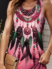 preiswerte Boho Kleider-Damen Minikleid Sommerkleid A Linie Kleid Urlaub Lässig Boho Outdoor Party Täglich Normale Passform Grafik Geometrisch Stammes Ärmellos U-Ausschnitt Weiß Gelb Rosa Blau Sommer Frühling